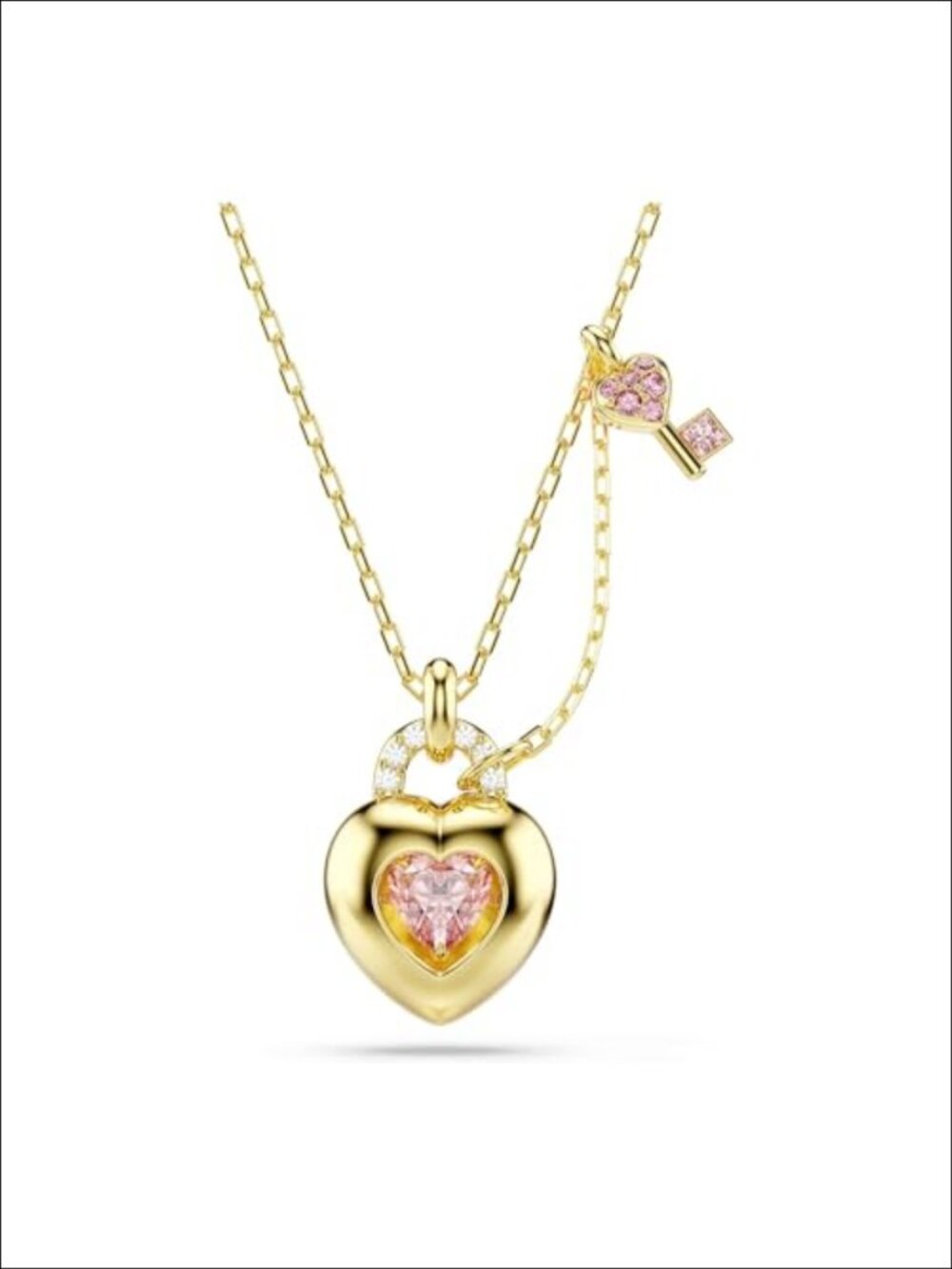 Gold Plated Crystal Heart Key Pendant Necklace Romantic Eclectic Style